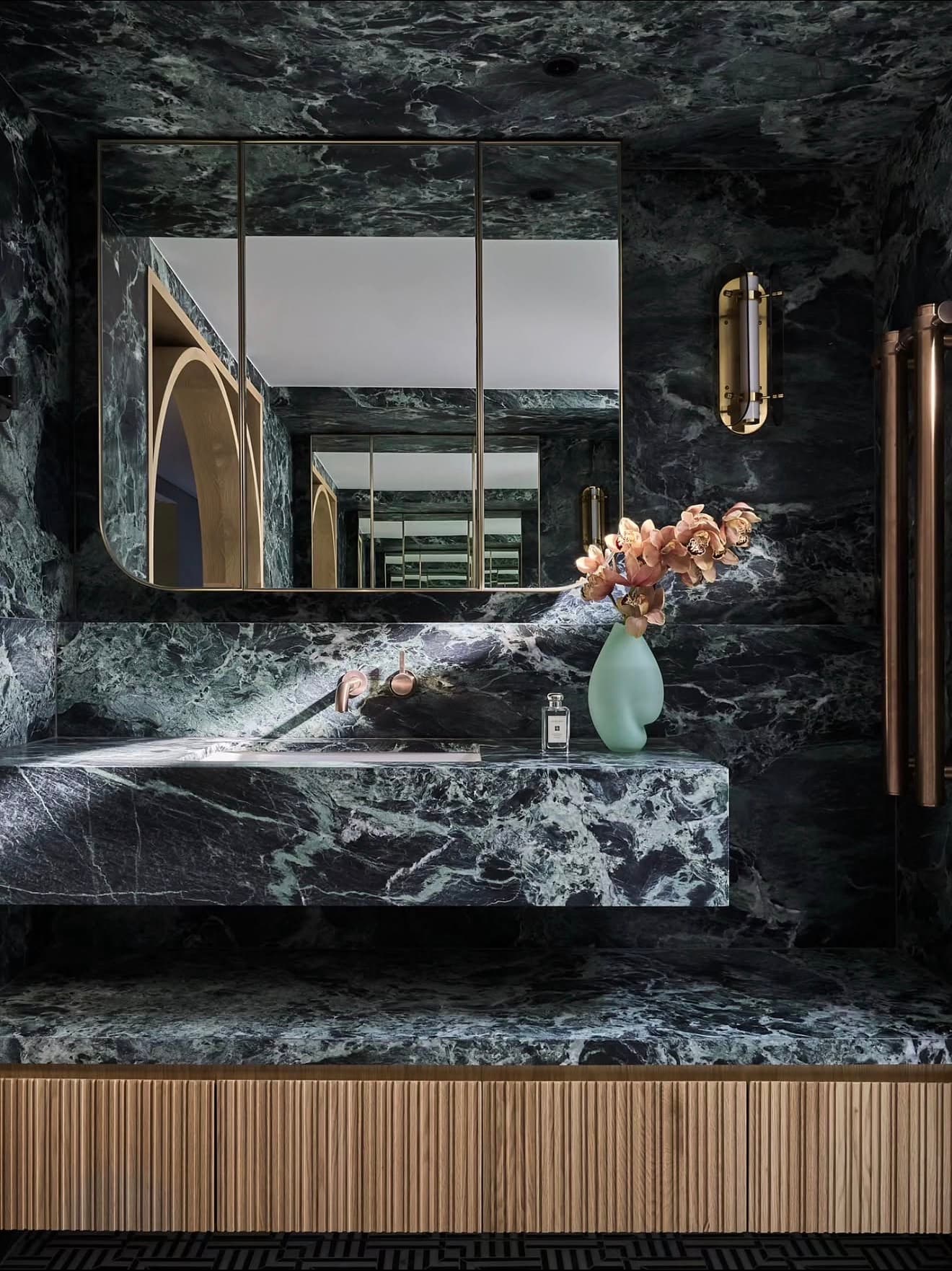Transform your bathroom with our premium Verdie/ VerdiAlpi natural stone Slabs Wall panelling and Custom Vanity-Top