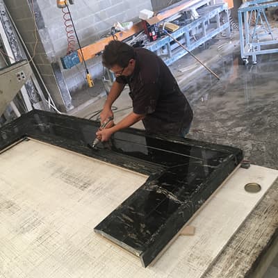 New York Marble slab wall panelling and custom built-in vanity top Sydney